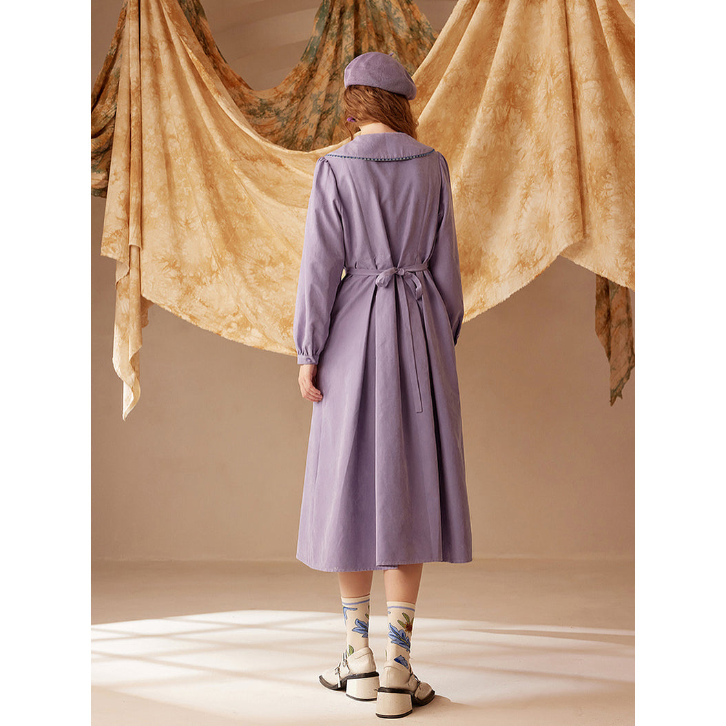 アイリスの花の刺繍リボンワンピース