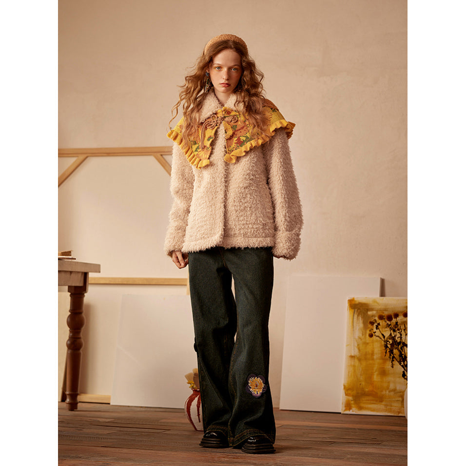 向日葵の付け襟ウールジャケット