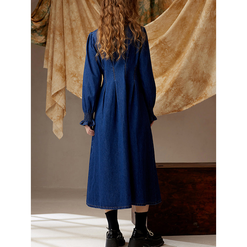 グラジオラスの花の刺繍デニムワンピース