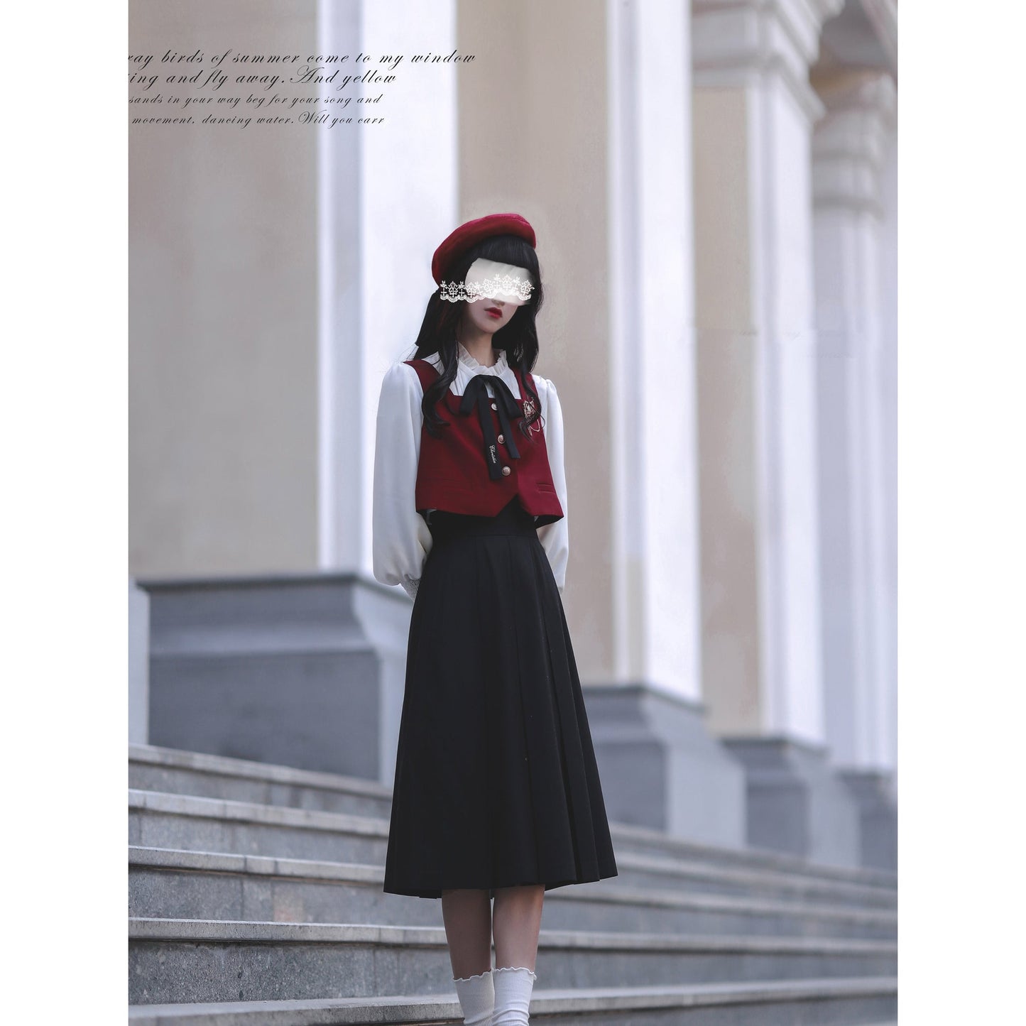 文学令嬢の刺繍クラシカルスカートとケープとブラウスとベスト