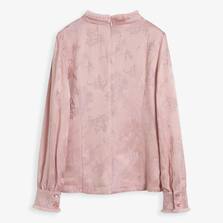 桜色の花木柄のジャガードチャイナトップス