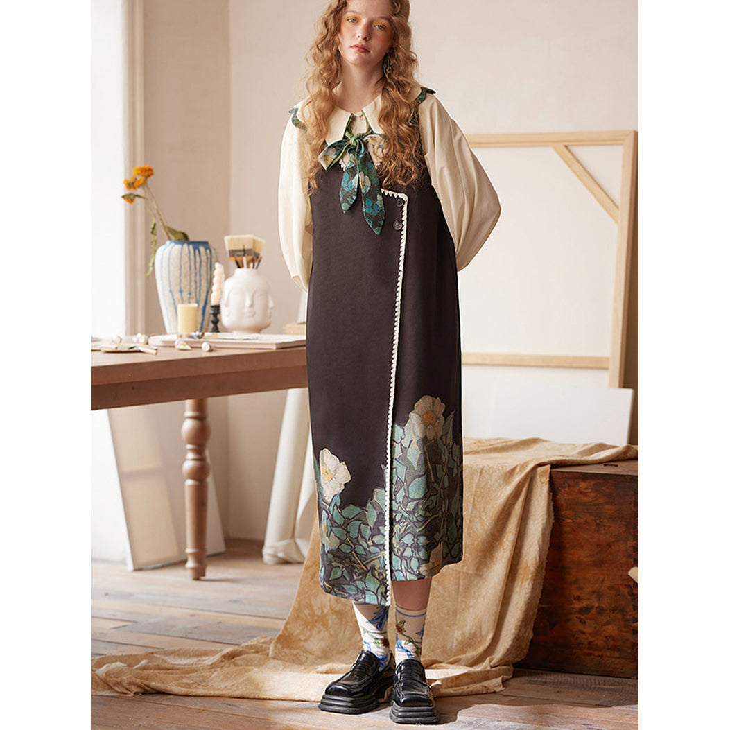 野薔薇の油彩画ジャンパースカート