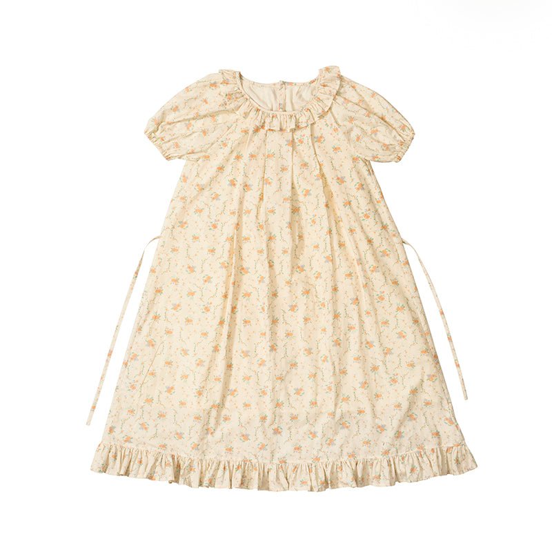 Floral fungus lace tie waist waist loose dress