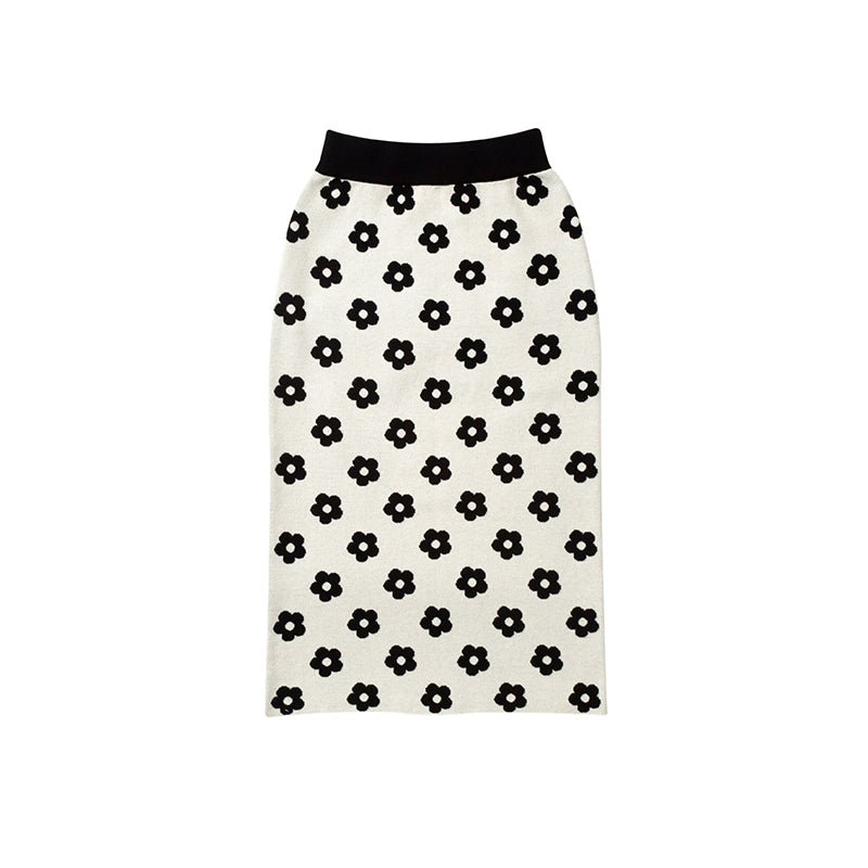 Floral knit skirt middle-length loose straight skirt