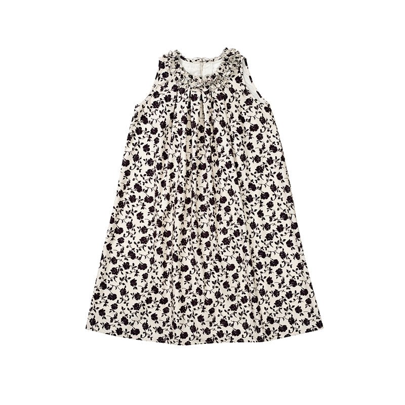 French retro print dress mid-length sleeveless vest skirt