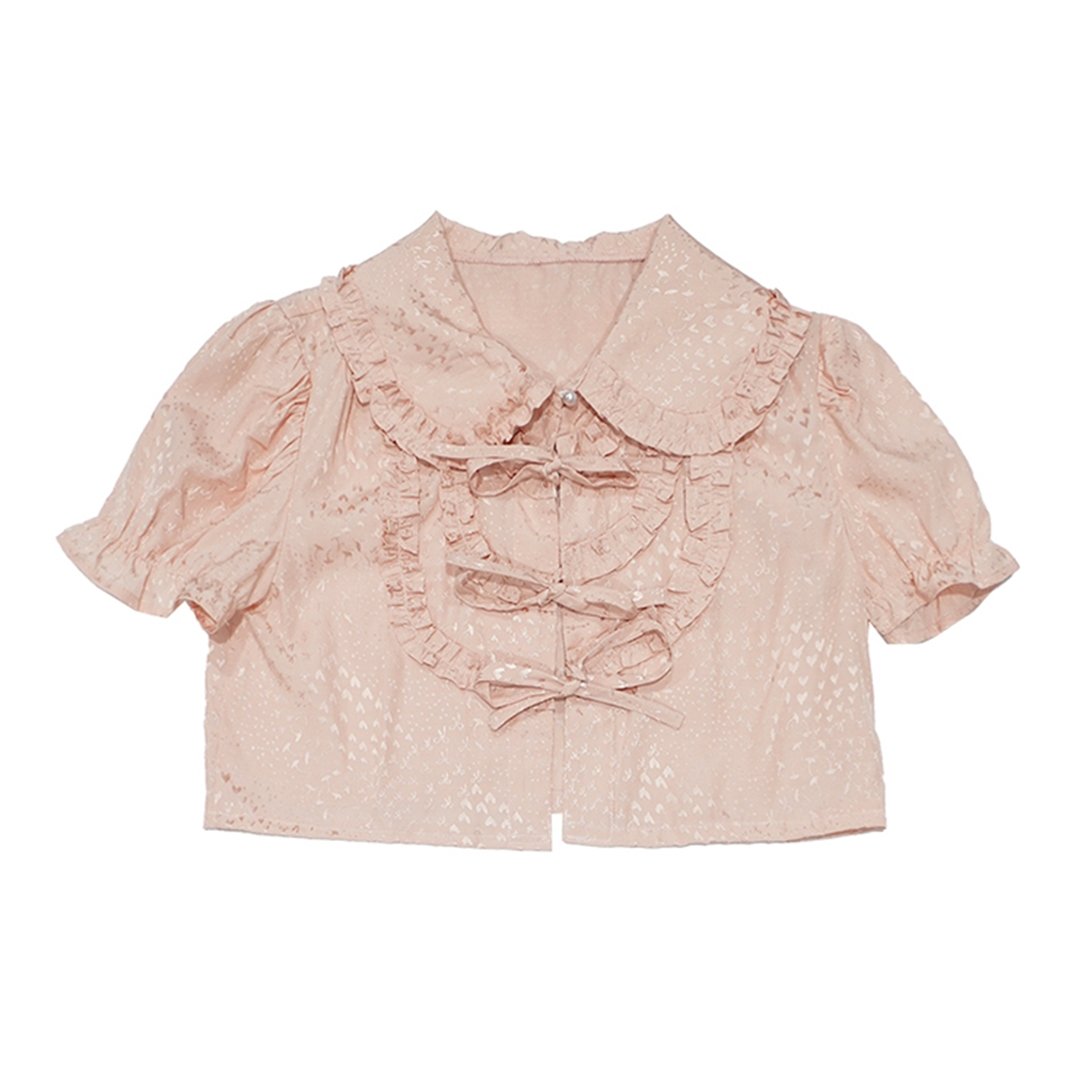 Girly Love Jacquard Bow Short Cardigan Shirt