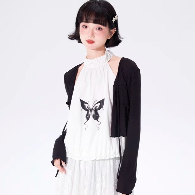 Halter Neck Vest Butterfly Print Sleeveless Camisole Top