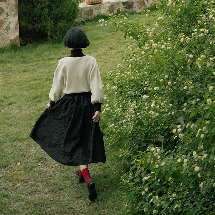 High collar lapel splicing knitted jacquard thick sweater