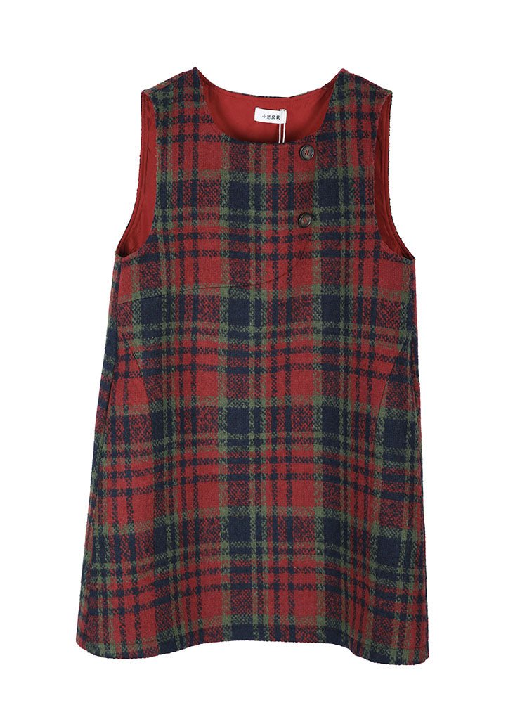 High-waisted mid-length loose-fitting retro wool dress