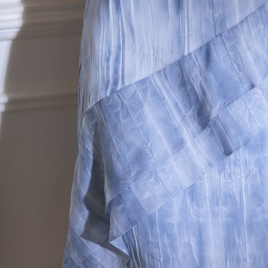 Ink blue ripple double lotus leaf skirt