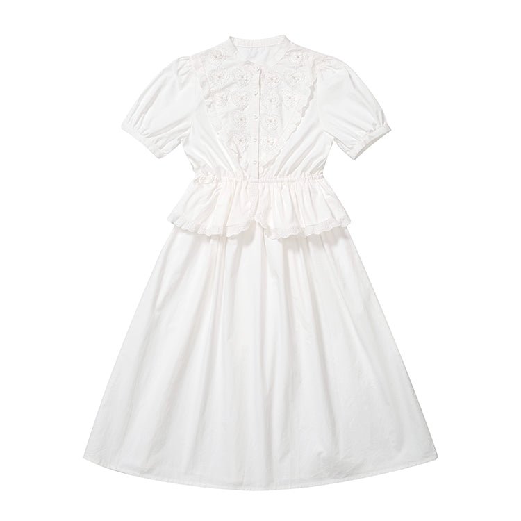 Inverted V design fake two-piece lantern sleeves skirt