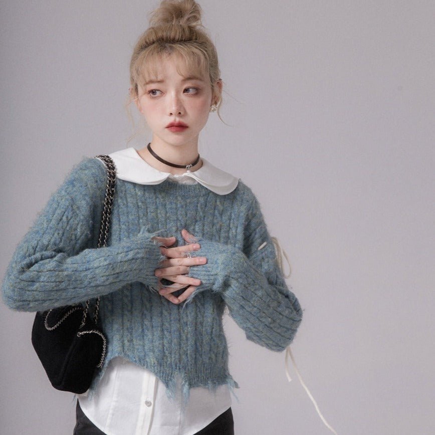 Ivory white doll collar waist shirt