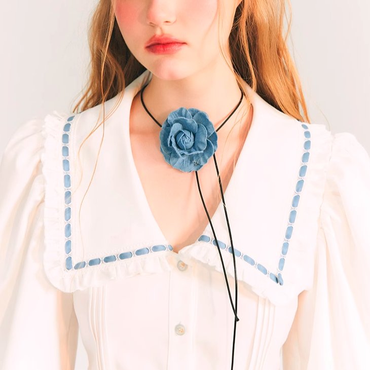 Lace doll collar short white French long-sleeved shirt