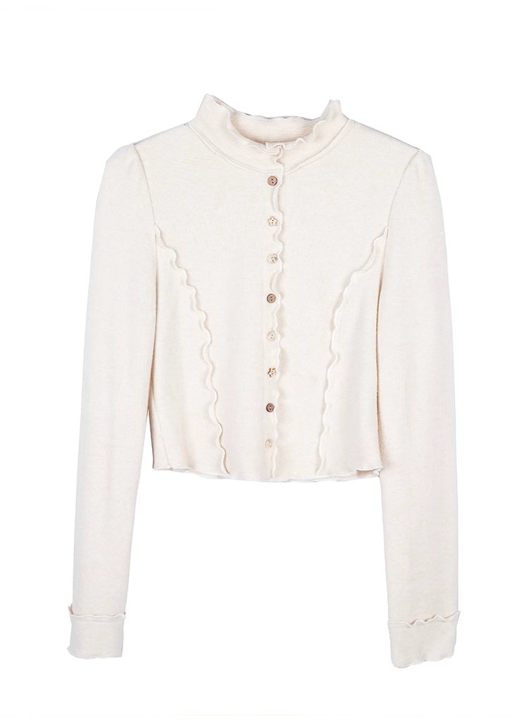 lace stand-up collar knitted cardigan, long-sleeved bottoming shirt
