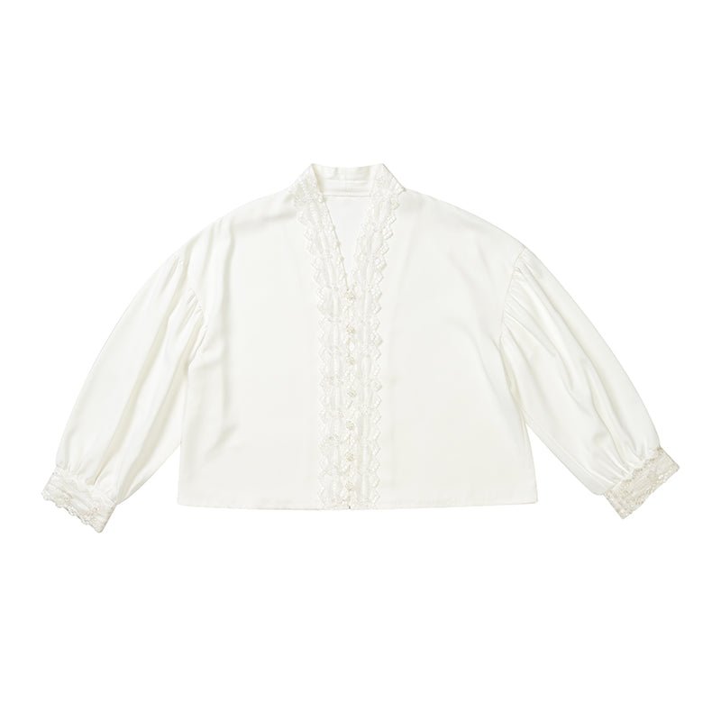Lace V-neck lantern sleeve shirt