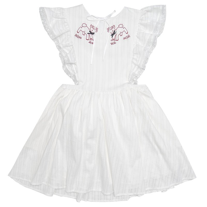 Lamb Embroidery Retro Lace Jacquard Sundress Dress