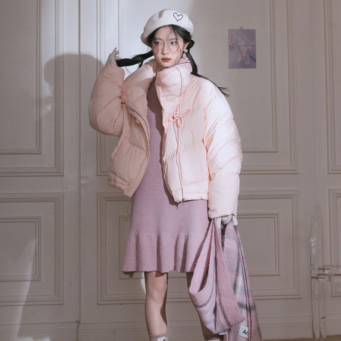 Misty Pink High Neck Diamond Wool Dress