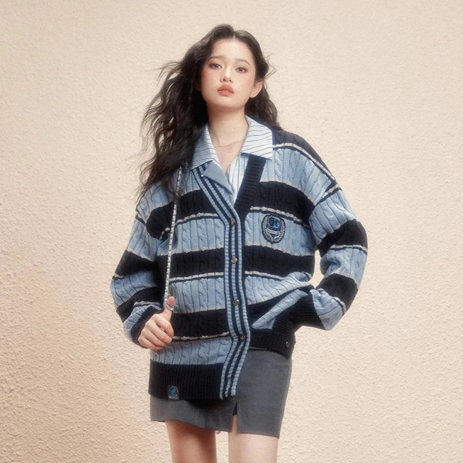 wizard school emblem oversized cable knit cardigan – remulia