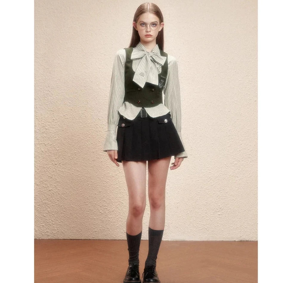 魔法学校の文学リボンストライプブラウス