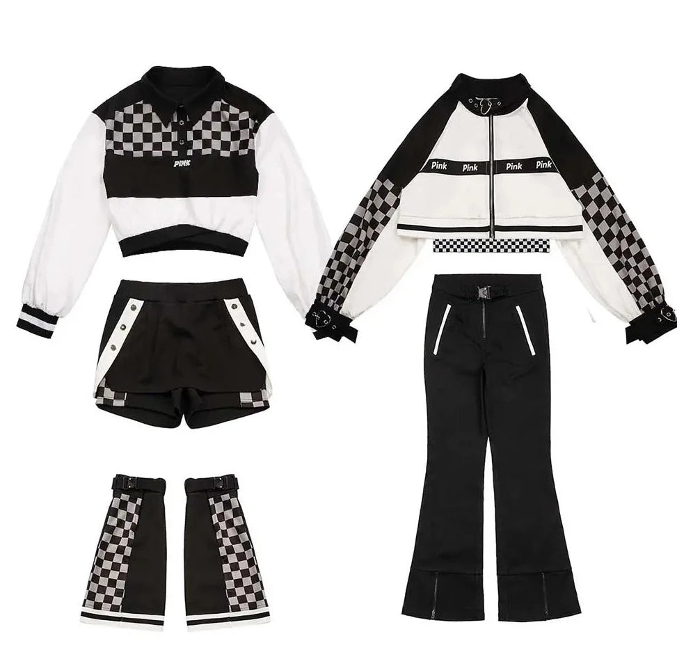 Monotone Checkerboard Girl Tops and Bottoms