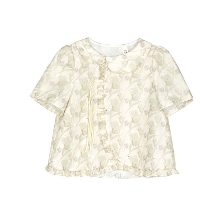 New Chinese style buckle printed short-sleeved shirt top