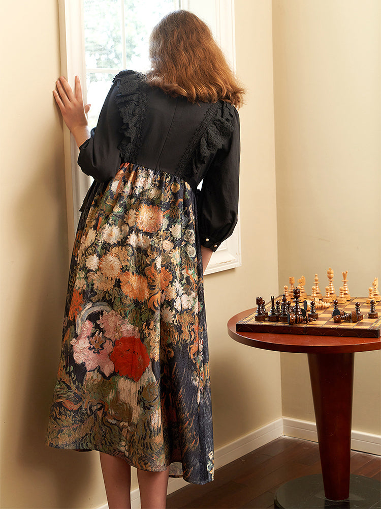 花瓶の菊と野の花々のワンピース