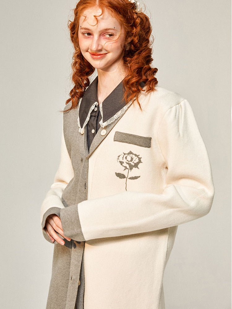 薄墨の薔薇柄ニットジャケット
