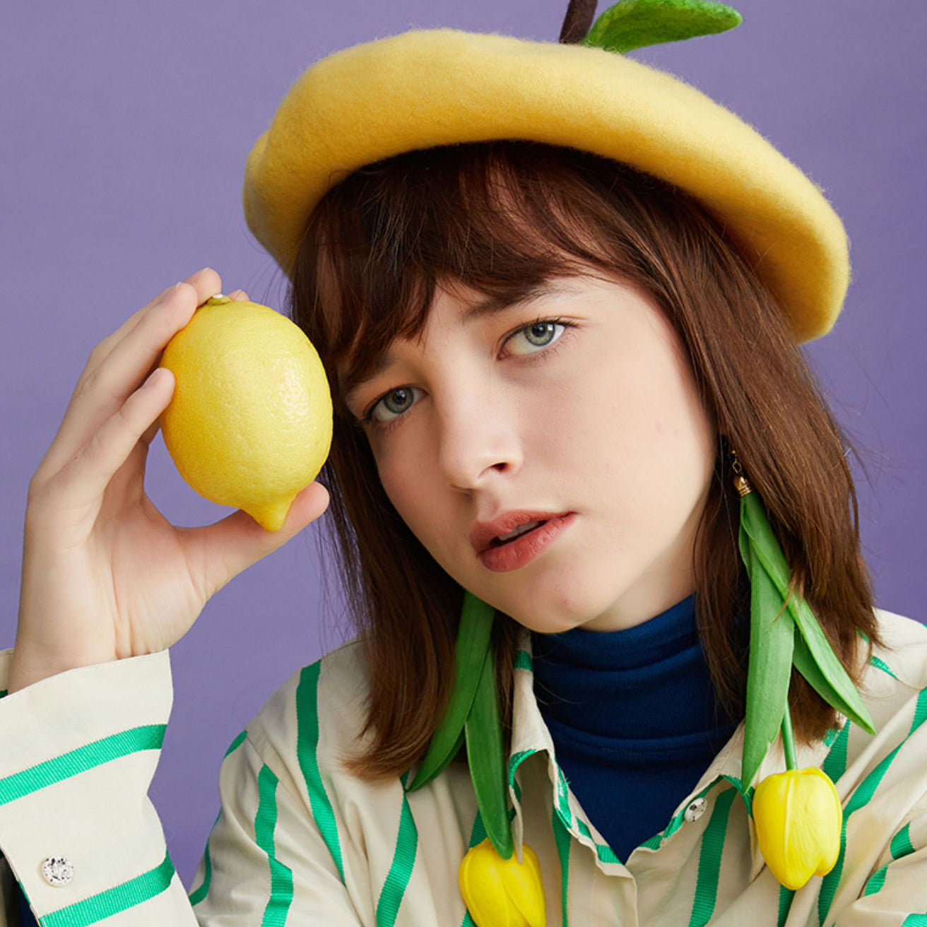 檸檬果実のベレー帽