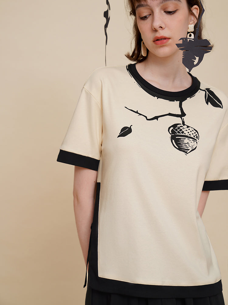 枝葉と果実の墨絵Tシャツ