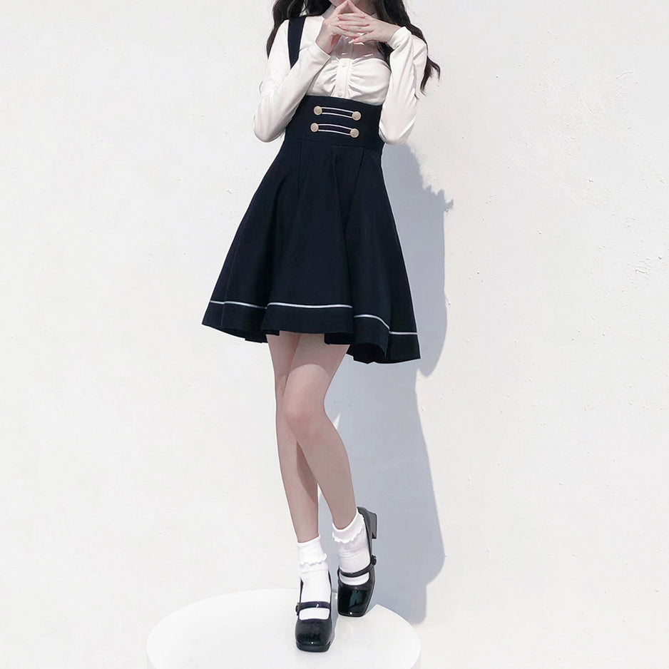 深縹の文学少女ジャンパースカートとブラウス