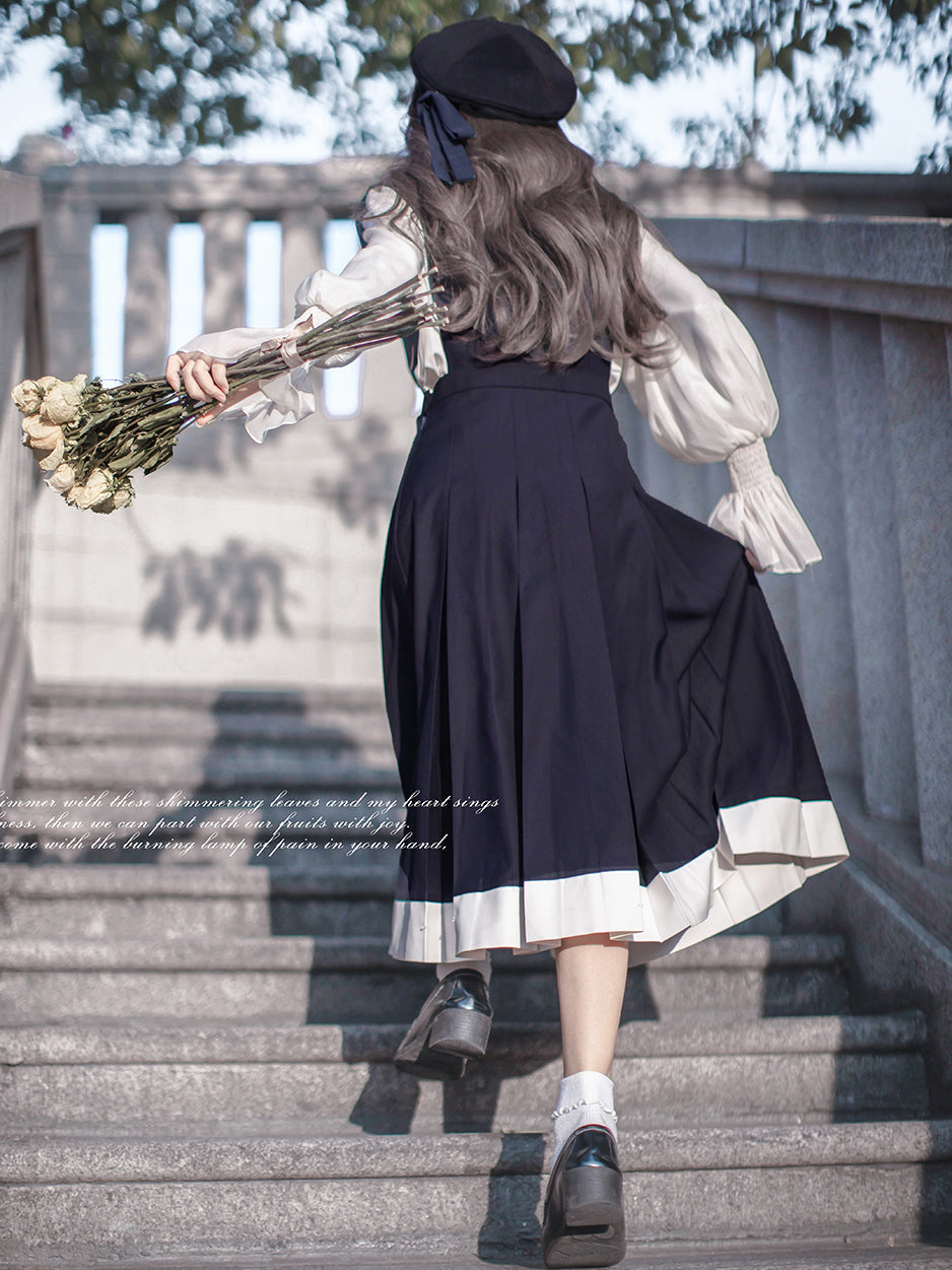 紺青の文学少女ジャンパースカートとブラウス
