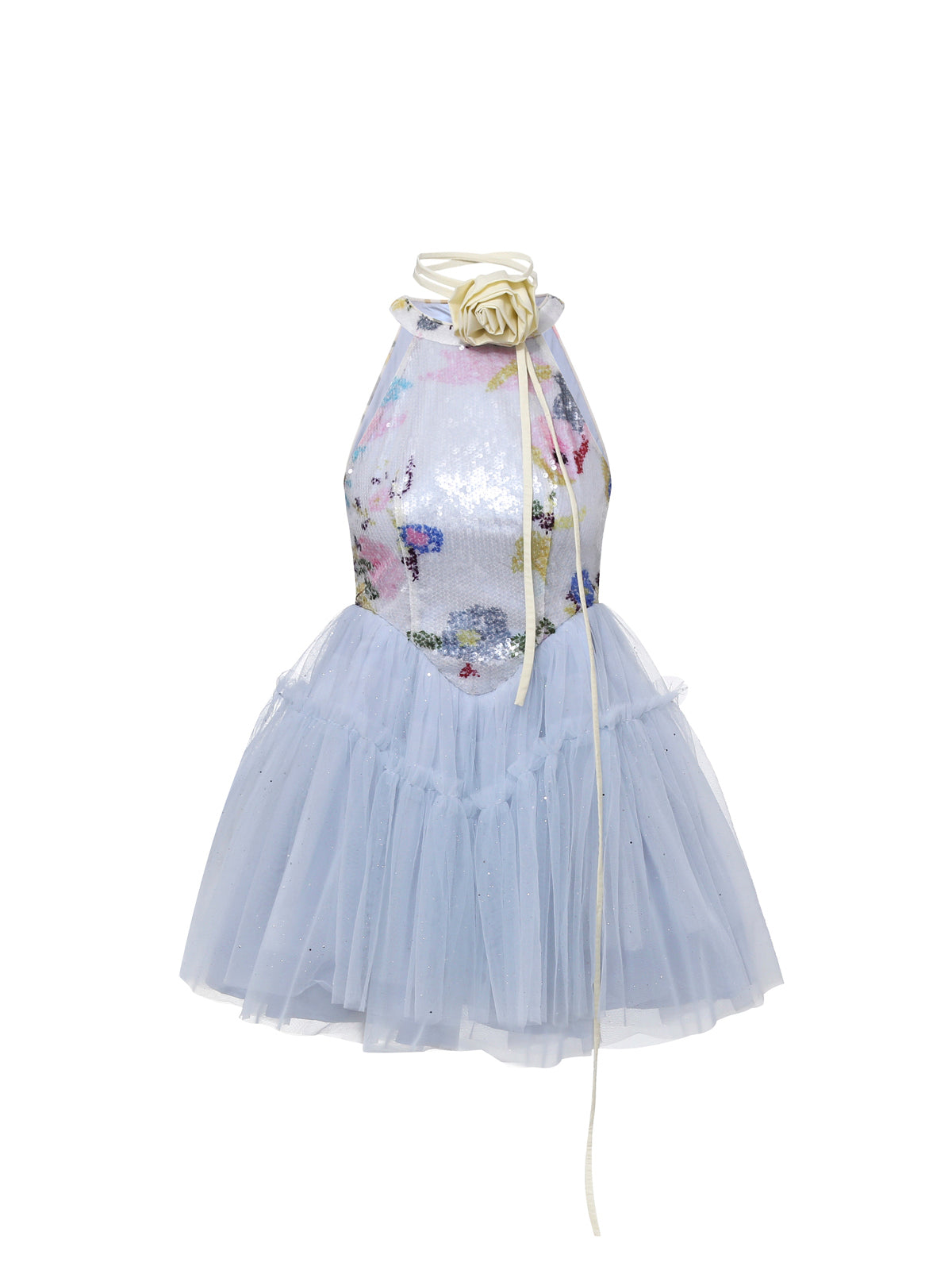 水縹のお嬢様の花びら刺繍ワンピース