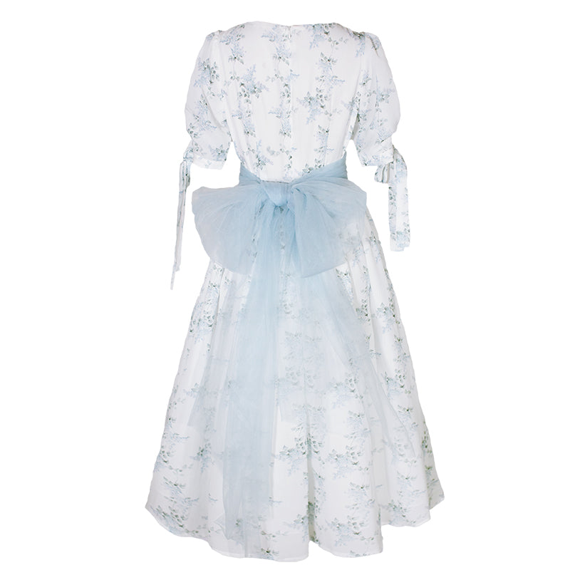 勿忘草の花柄フレンチレトロワンピース