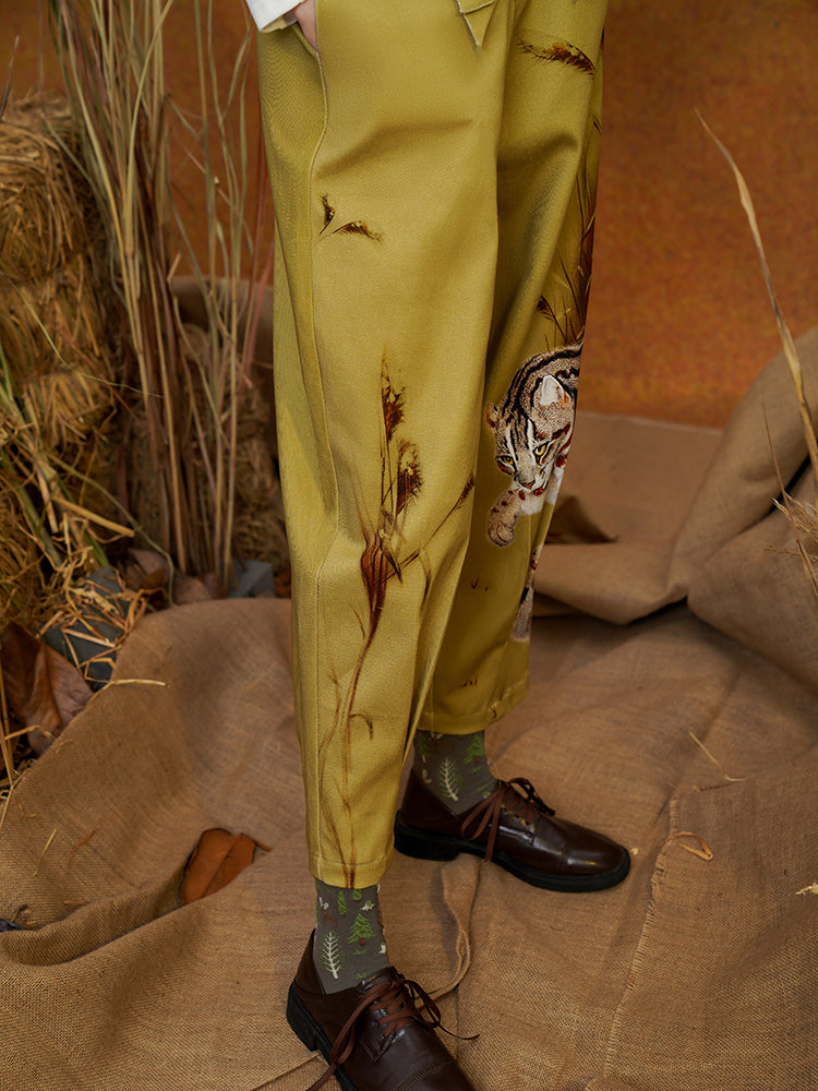 草陰に潜む豹のストラップパンツ