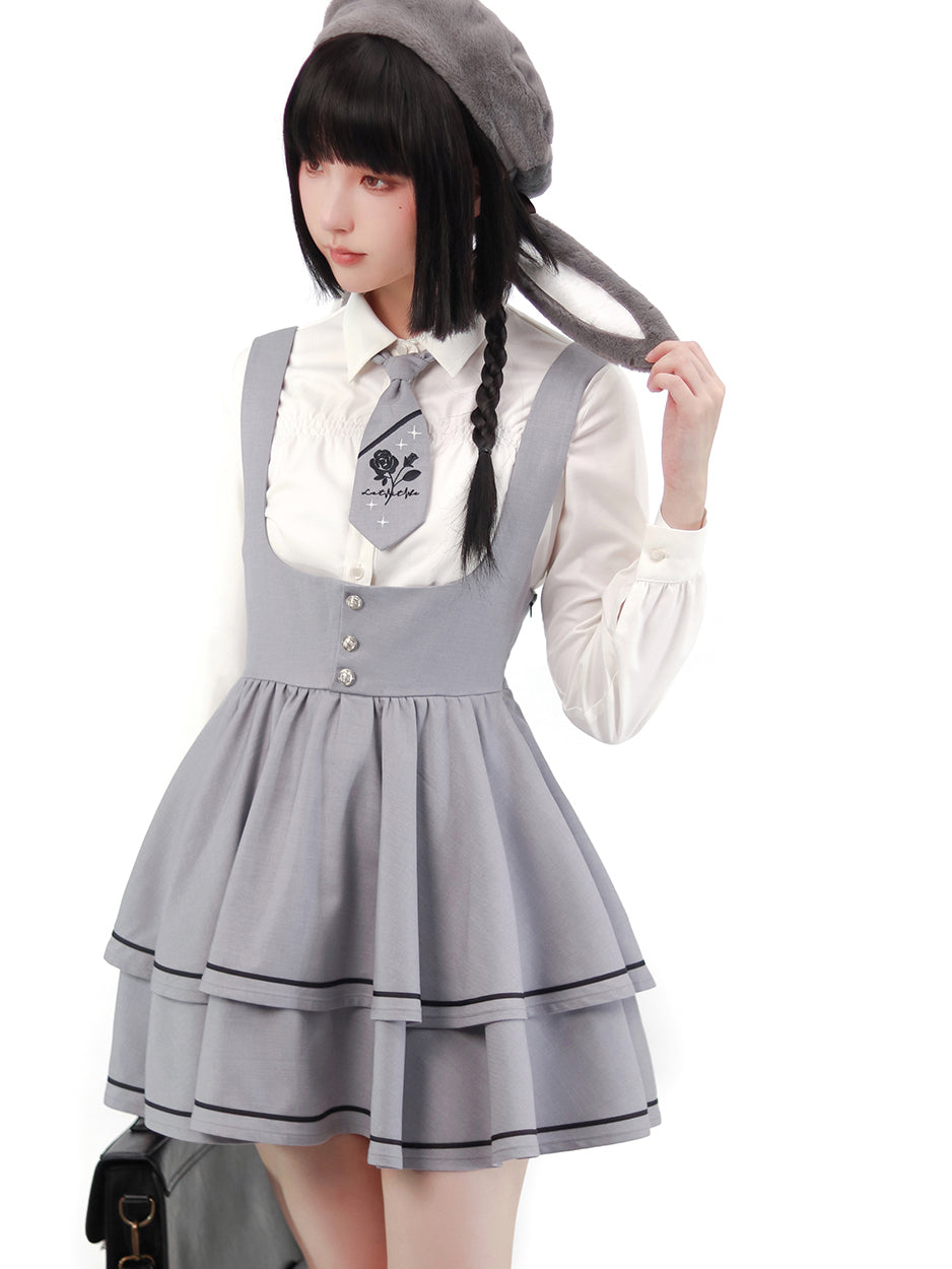 錫色の文学少女ジャンパースカートとブラウス