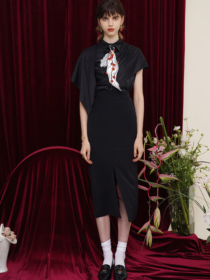 野生の果実と蔓草刺繍ネクタイ