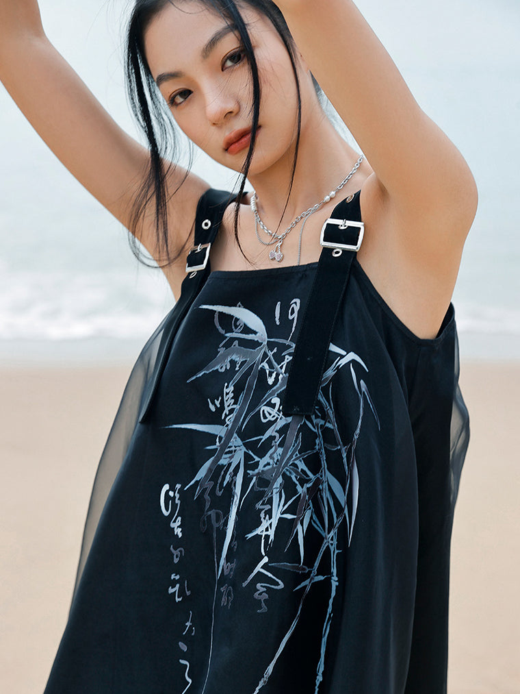 月影の竹林柄チャイナジャンパースカート