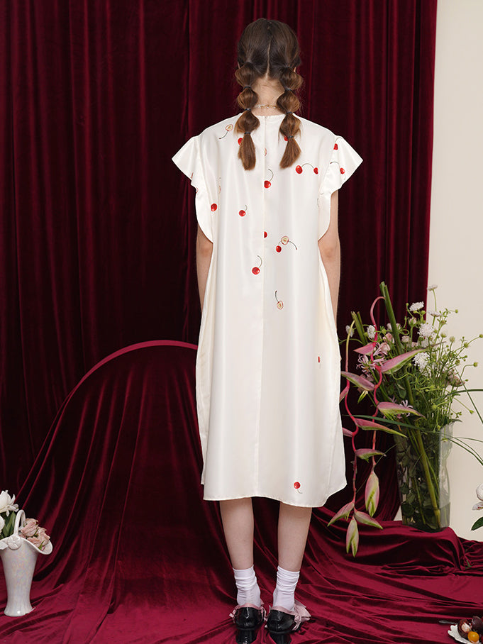 真っ赤なさくらんぼ柄シルキーワンピース