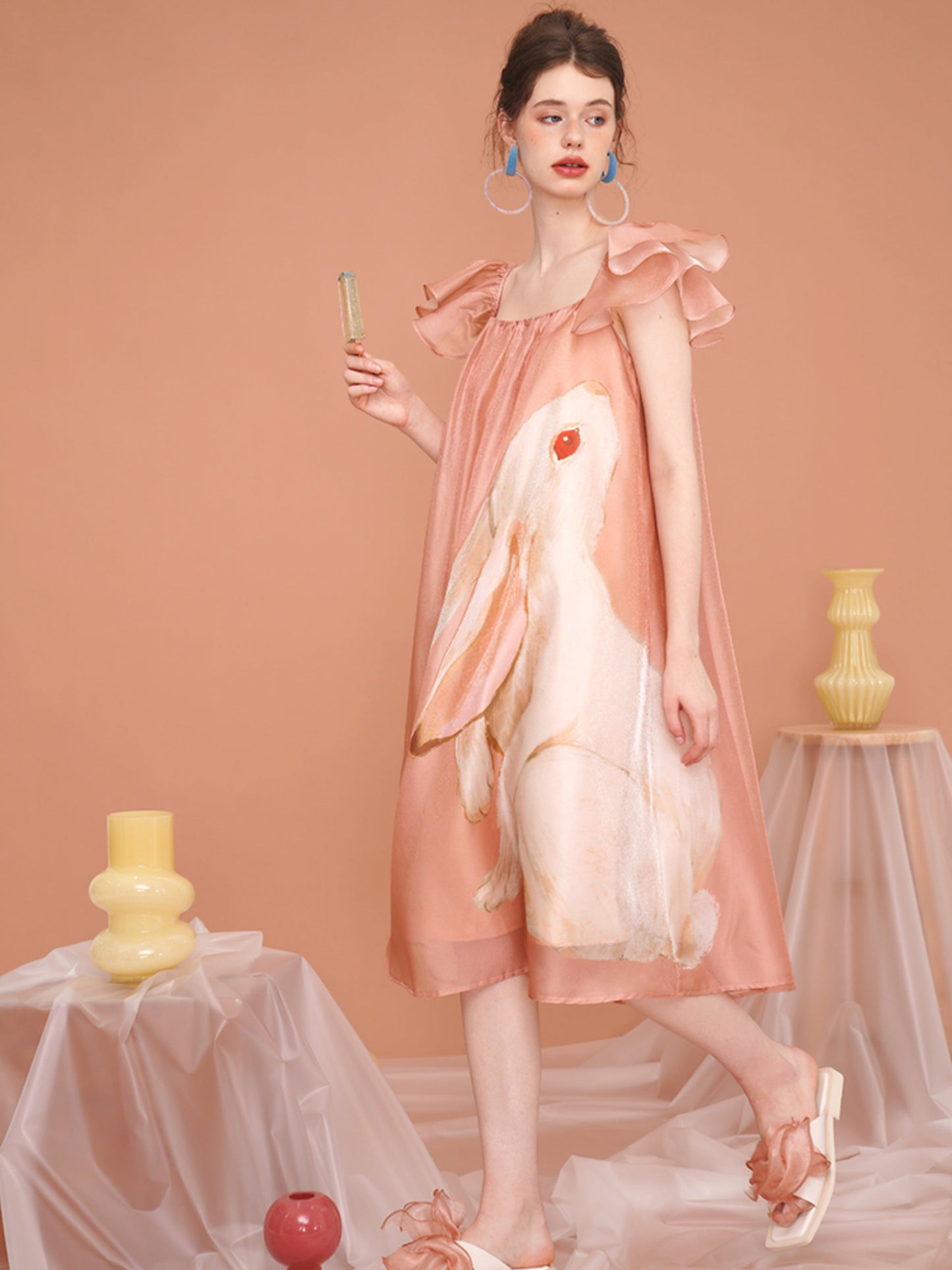 白兎の日本画ワンピース