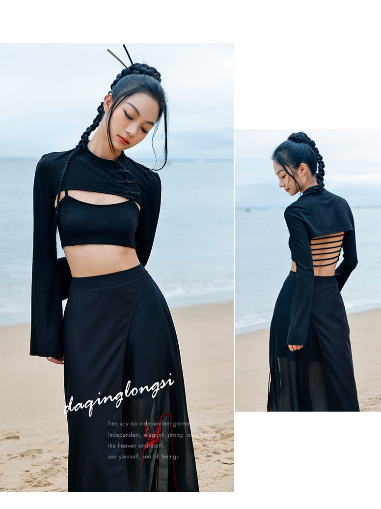 黒のお嬢様のチャイナショートトップス