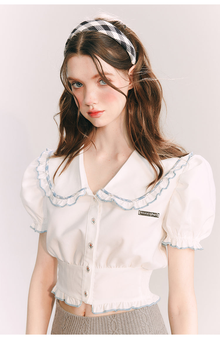 純白のお嬢様のショートブラウス