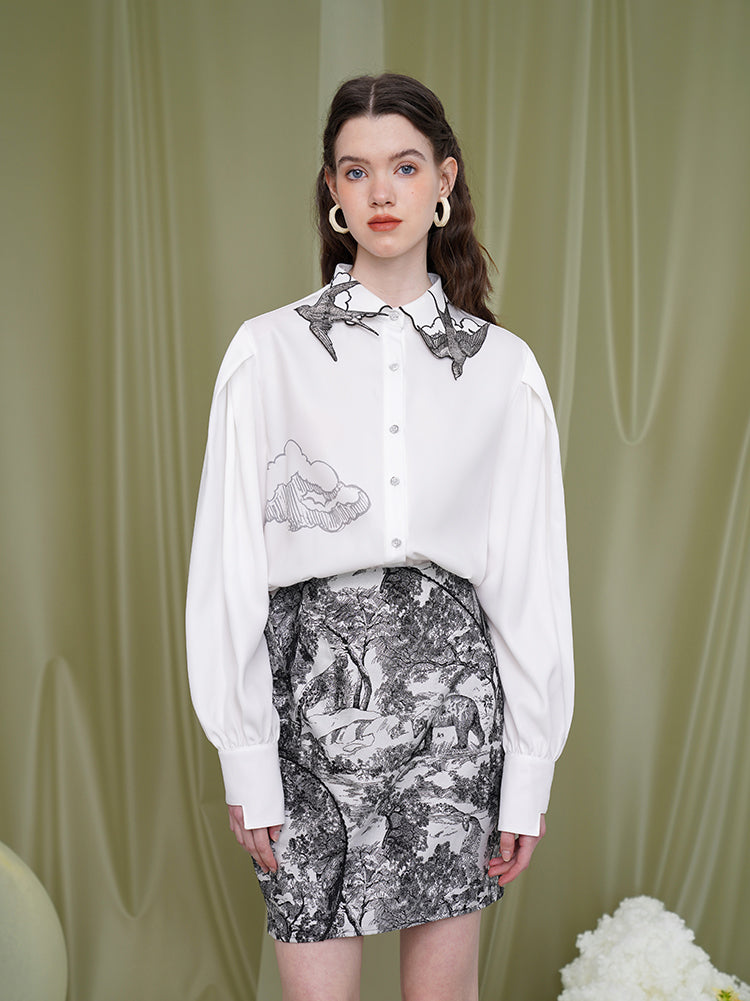 密林の鉛筆画ハーフスカート