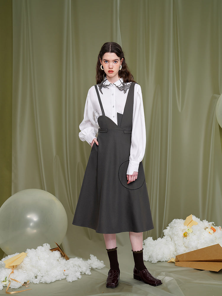 空の燕の鉛筆画の刺繍ブラウス