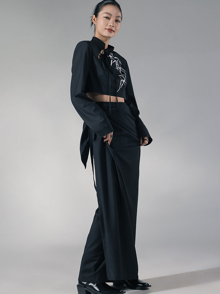 月影の竹林柄チャイナショートジャケット