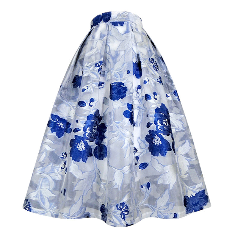 紺青の花柄刺繍ヘップバーンスカート