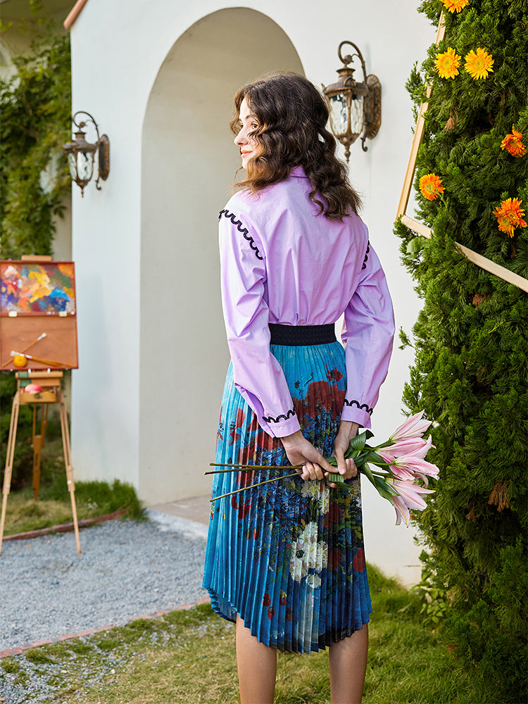 向日葵とアイリスの刺繍ブラウス