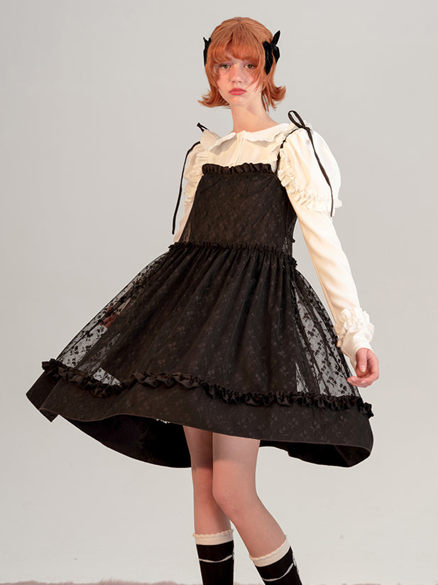 お嬢様の花柄メッシュキャミソールワンピース