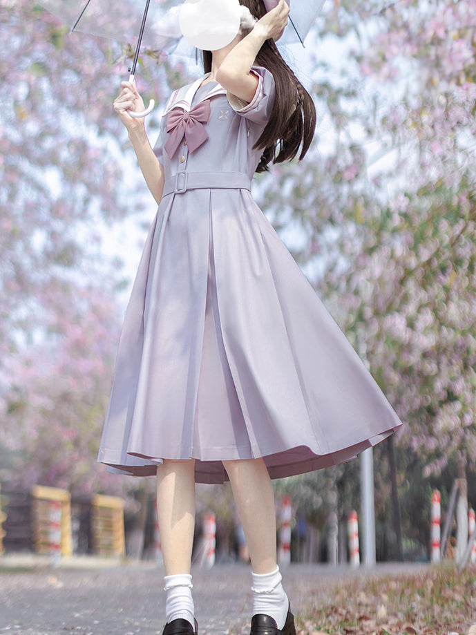 薄紫の文学少女クラシカルワンピース