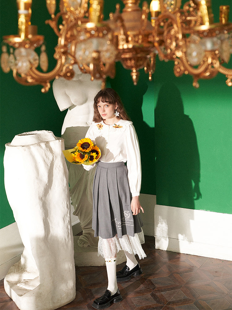 テオへの手紙の刺繍プリーツスカート