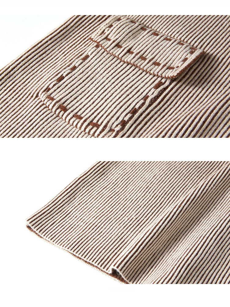 向日葵の刺繍ストライプニットワンピース